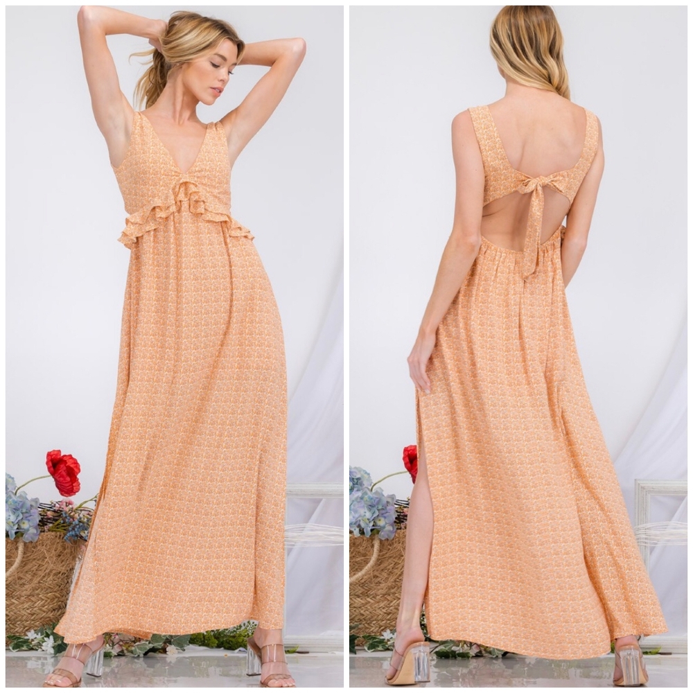 AMBITION Light Orange Open Bow Back Maxi Dress - Picture 9 of 9